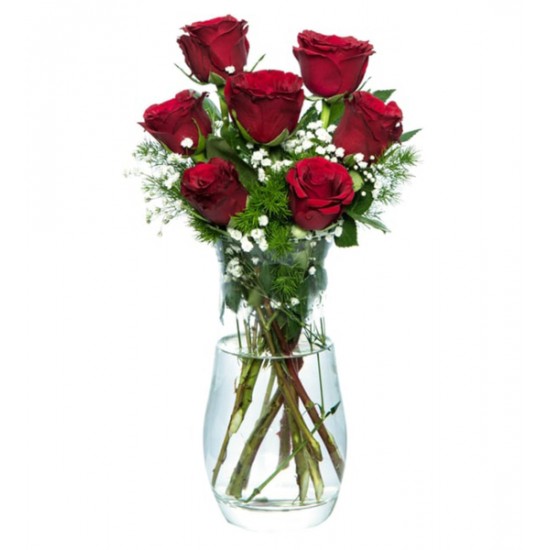 Vazoda 7 li kırmızı gül