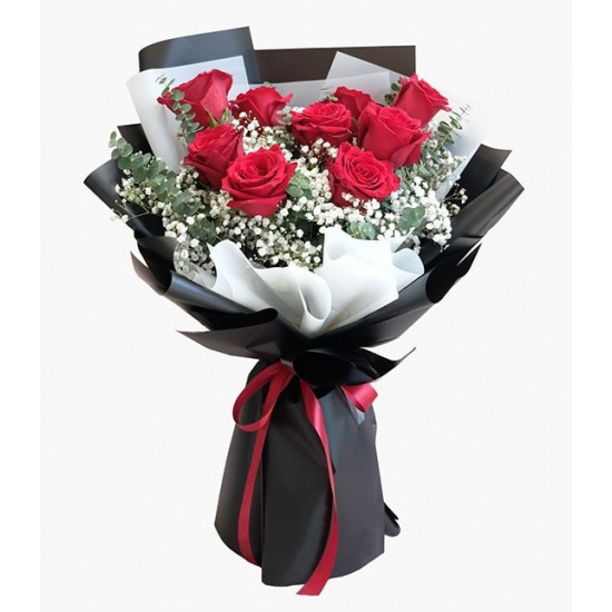 9 lu şık gül buketi